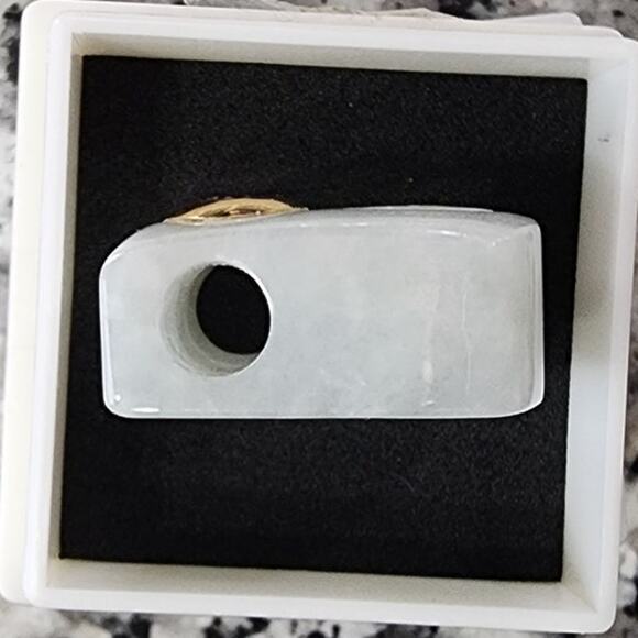 Vintage Amethyst Green Jadeite 14K Yellow Gold Necklace Slide Pendant Enhancer - Picture 7 of 9